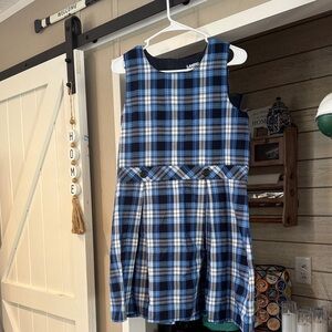 Lands' End Navy, Light Blue & White Plaid Girls' School Jumper